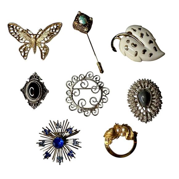 Sarah Coventry Lot (8) Pieces Butterfly Leaf Starburst Cabochon Stick Brooches - Picture 1 of 5
